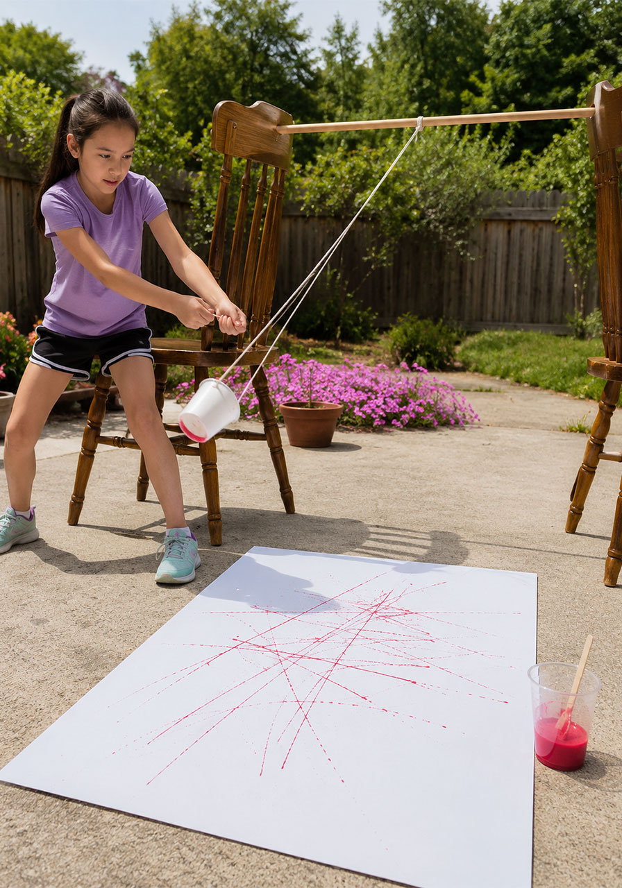 Testing a straight-line pendulum swing versus a circular swing for different paint patterns