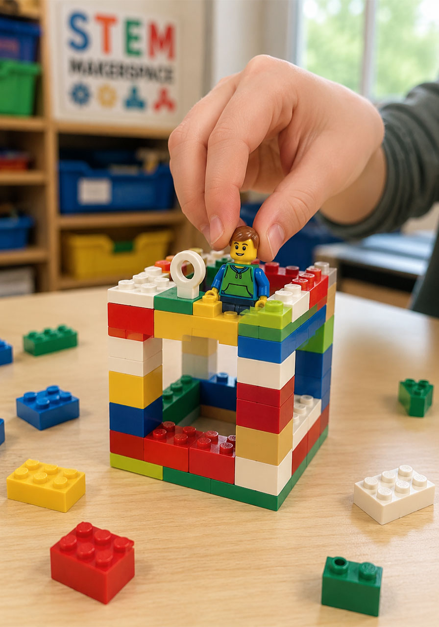 Placing a LEGO minifigure inside a handmade zip line cage
