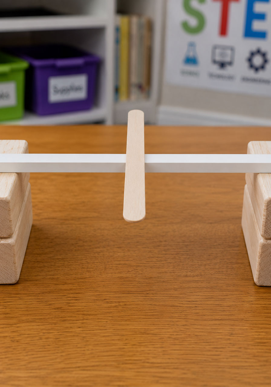 Plain craft stick balancing in the center of the dowel rod