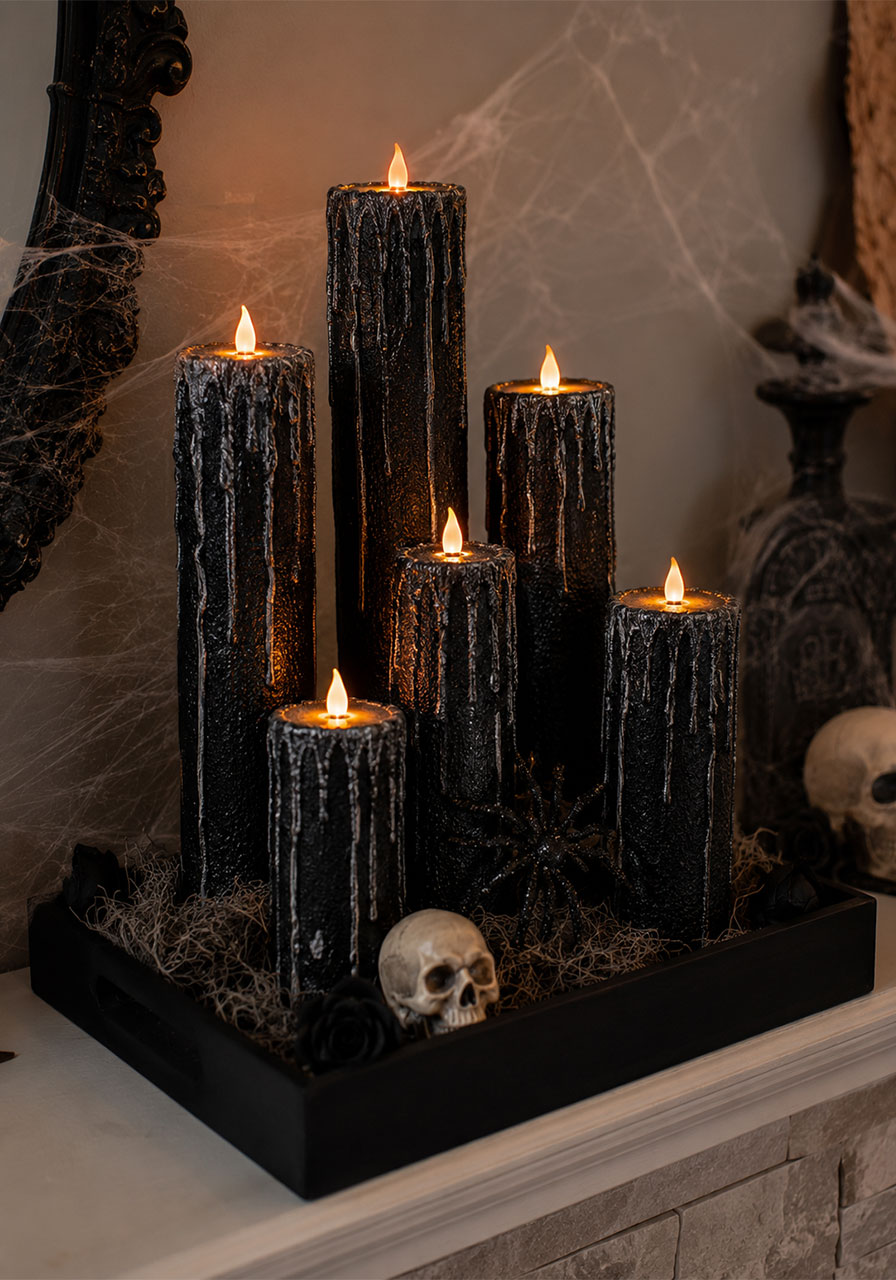 DIY pool noodle candle tower Halloween centerpiece craft
