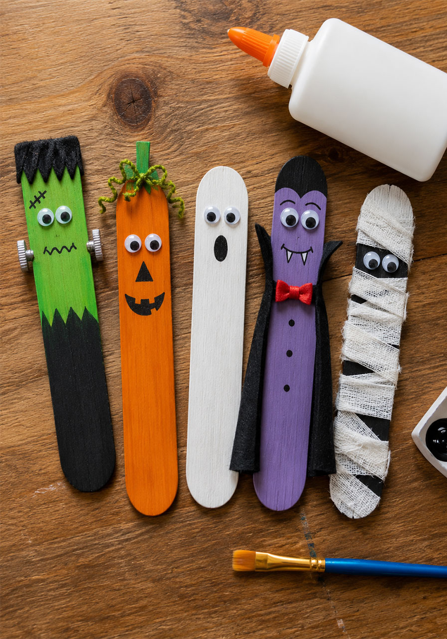 DIY popsicle stick Halloween character craft for kids