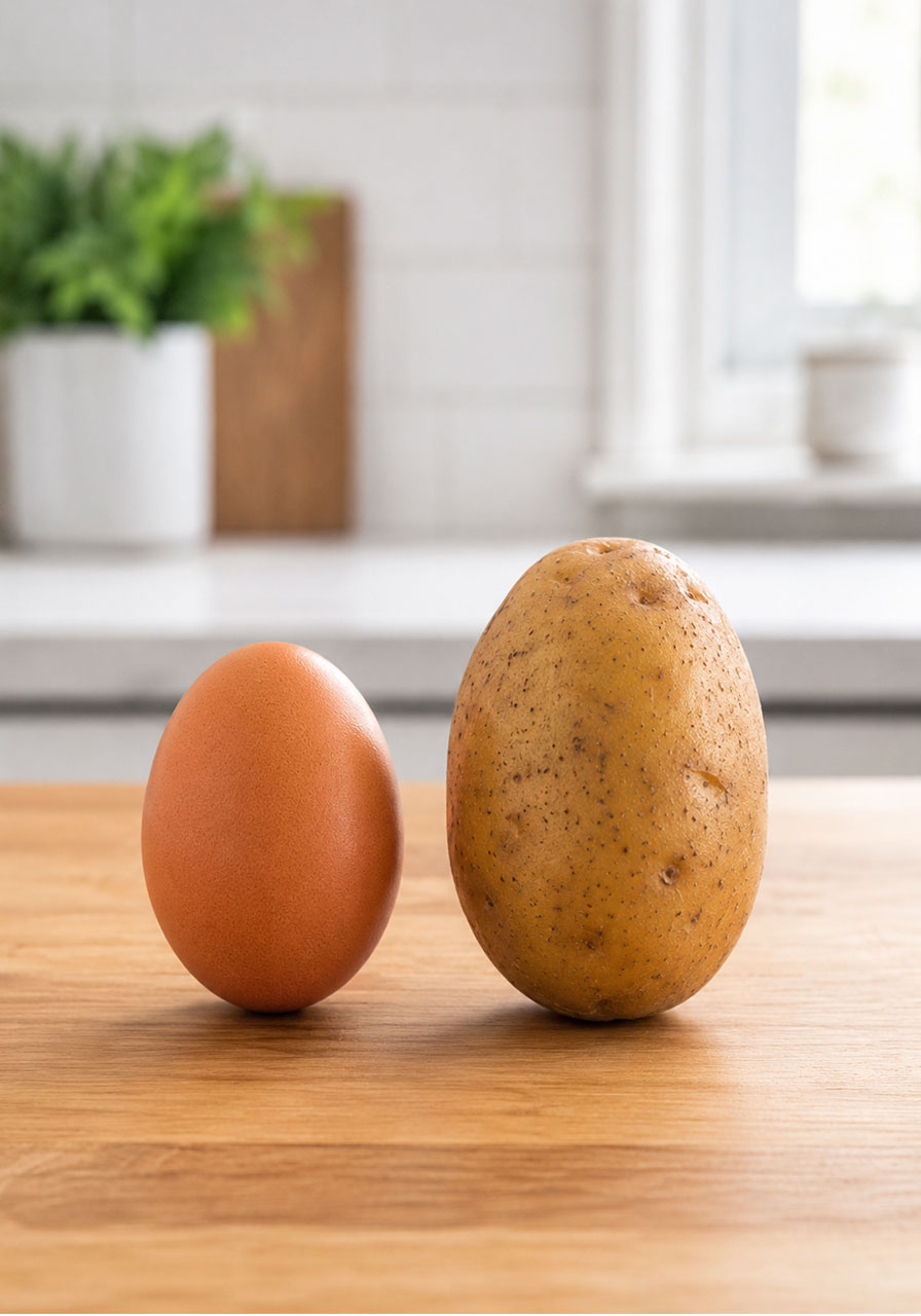 Potato and egg side by side as head options for chia seed hair growing activity