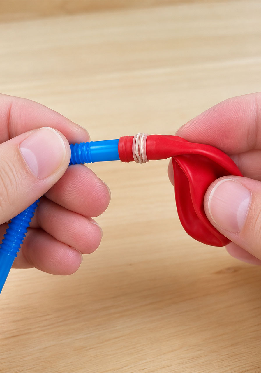 Balloon attached to a straw to create the pump for a DIY pumping heart model