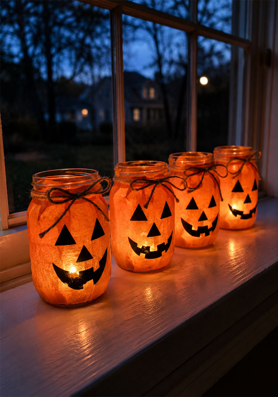 DIY pumpkin mason jar lantern Halloween craft tutorial