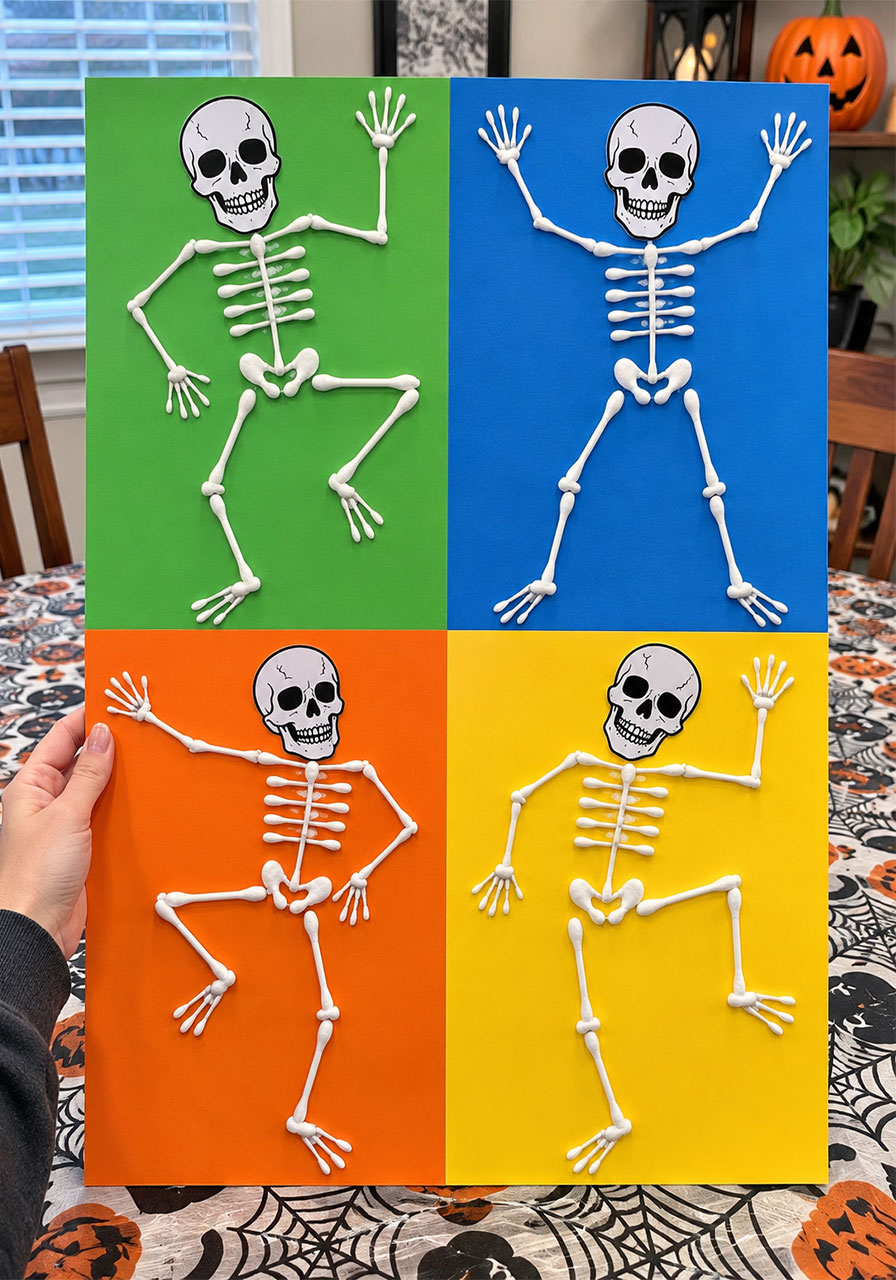Full body Q-tip skeleton art Halloween craft for kids