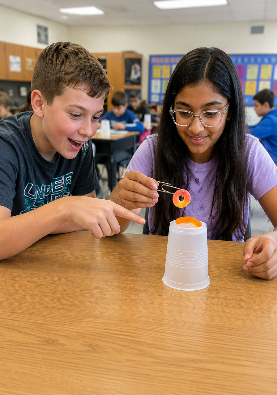 Student using paper clip technique during Save Fred STEM activity challenge