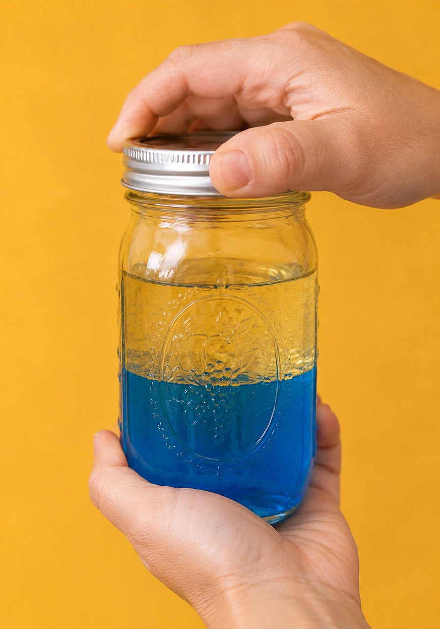 Securing the lid tightly on ocean wave science experiment jar