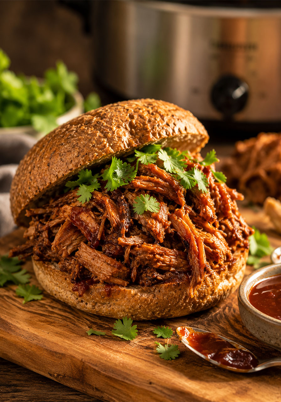 Slow cooker island pulled pork sandwich with spiced rub
