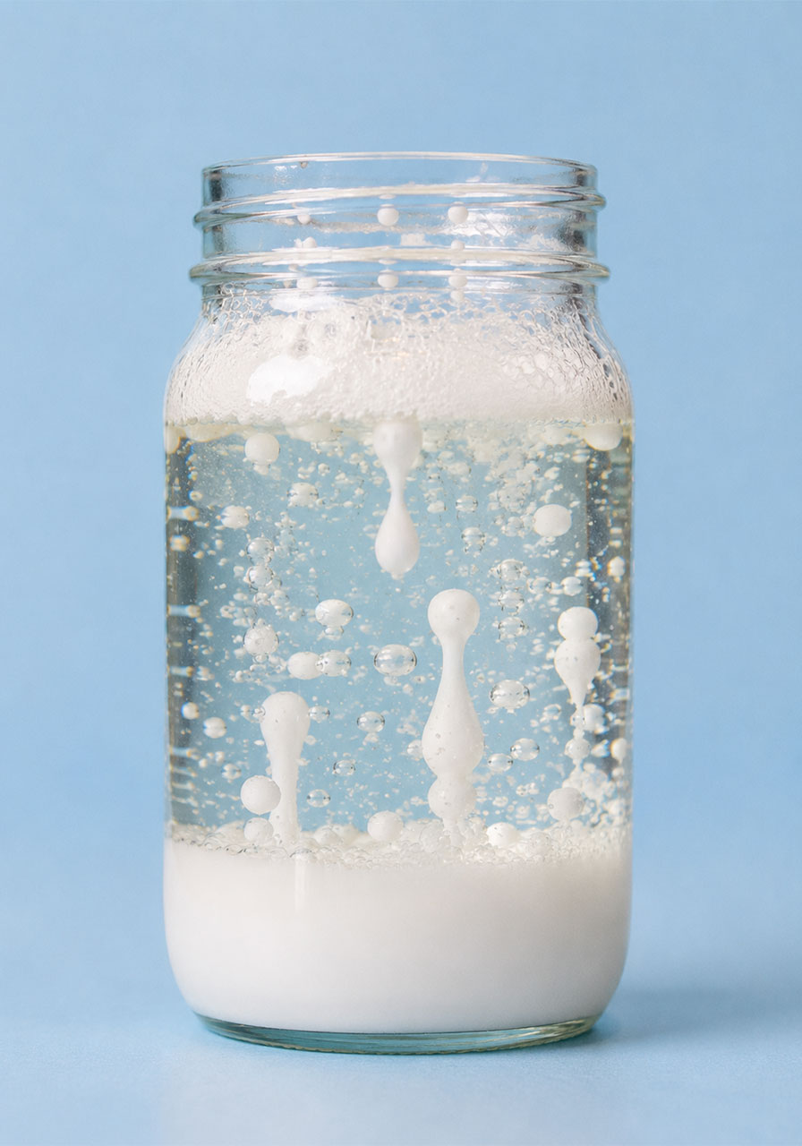 Carbon dioxide bubbles carrying white water upward during snowstorm in a jar experiment
