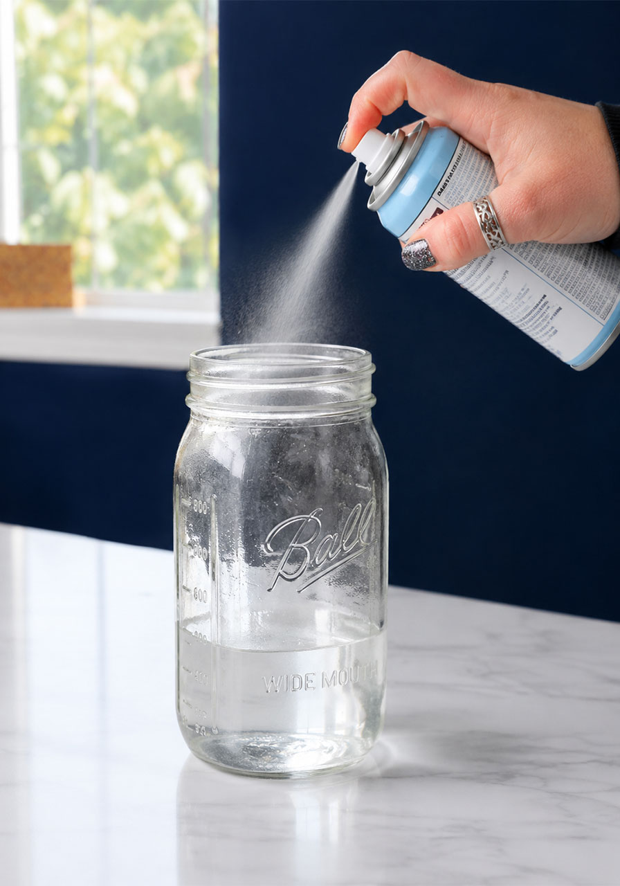 Adding aerosol spray for bigger cloud effect in jar experiment for kids