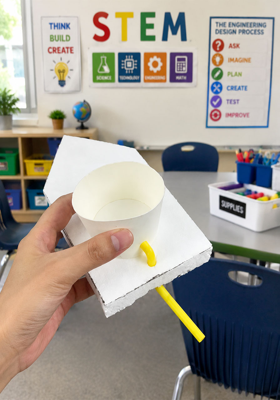 The finished DIY STEM Mini Picassos foam boat ready to float and paint on water