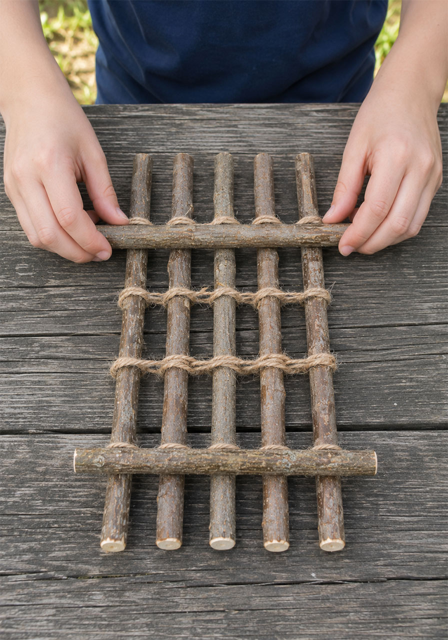 Adding stabilizer sticks to strengthen a stick raft structure before the water test