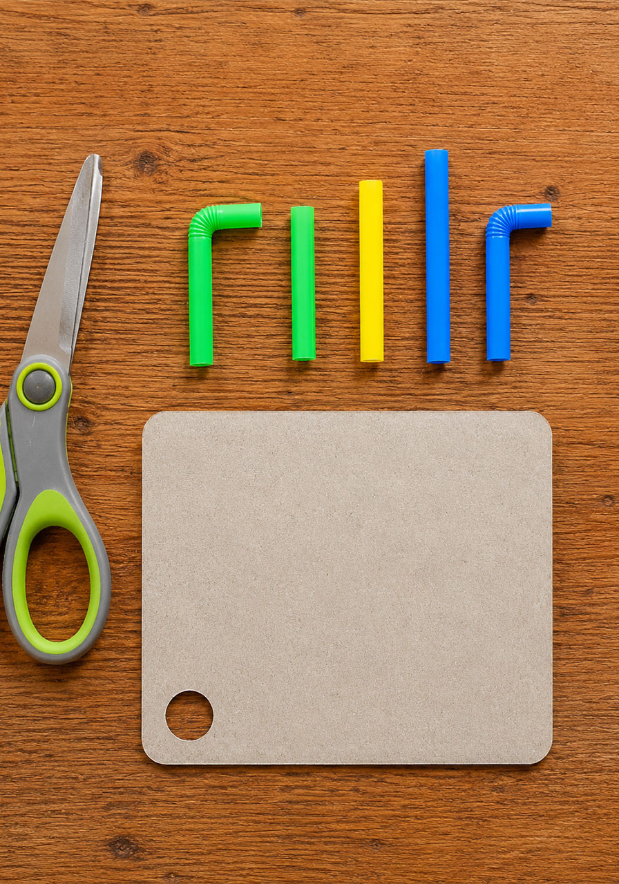 Cutting colorful straws into different lengths for straw maze craft