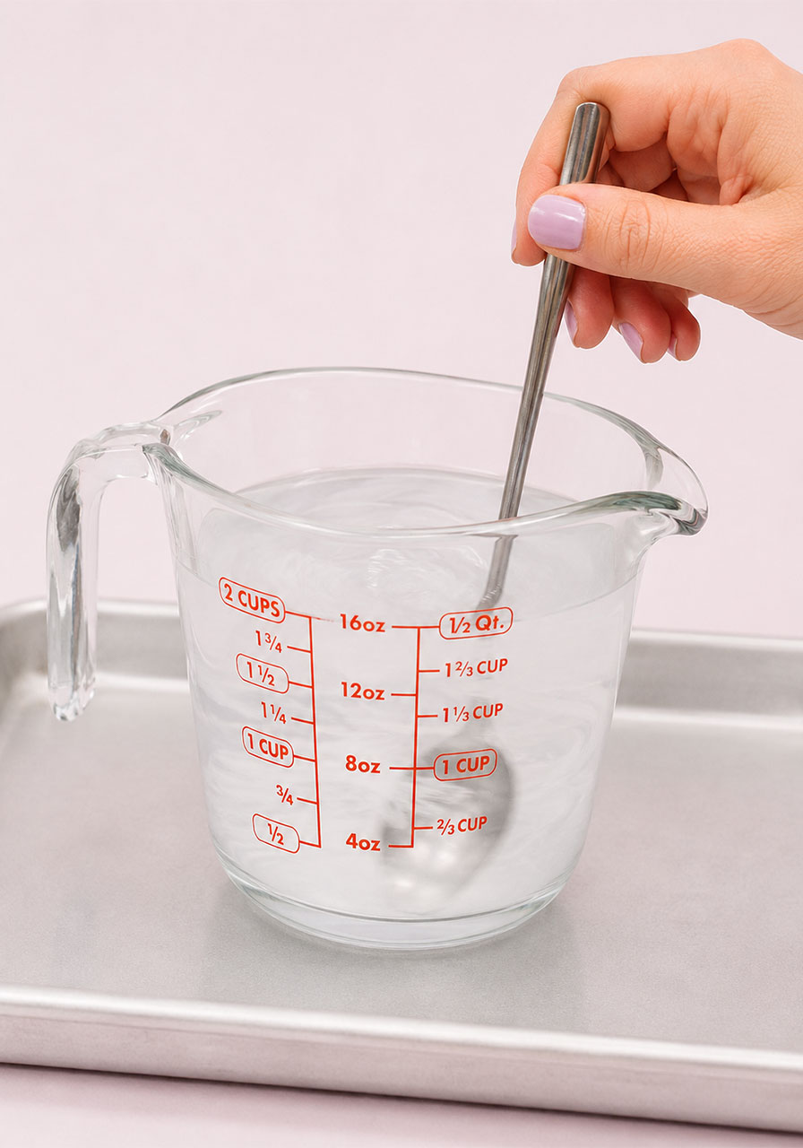 Stirring the borax solution until fully dissolved for even crystal growth