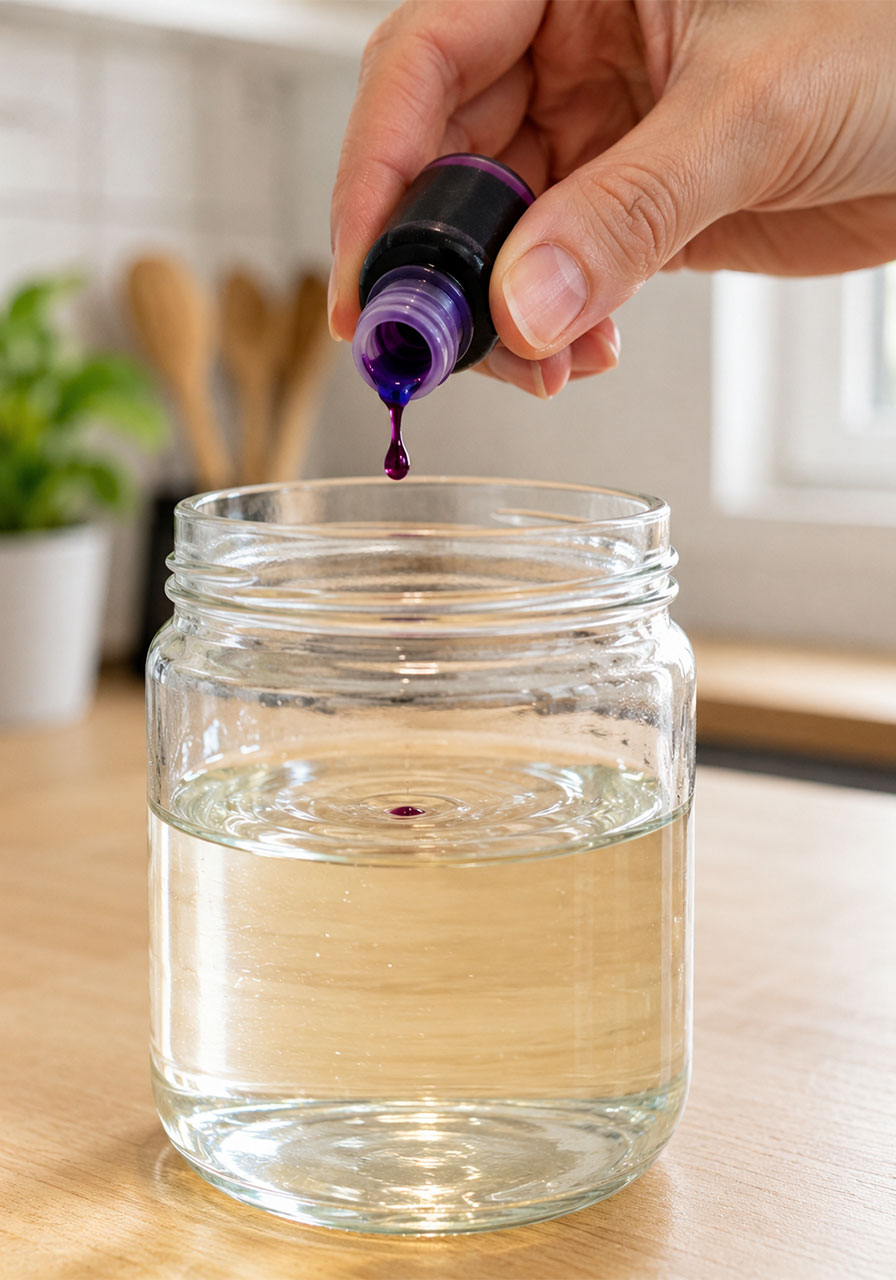 Adding purple food coloring to sugar solution for crystal eruption craft