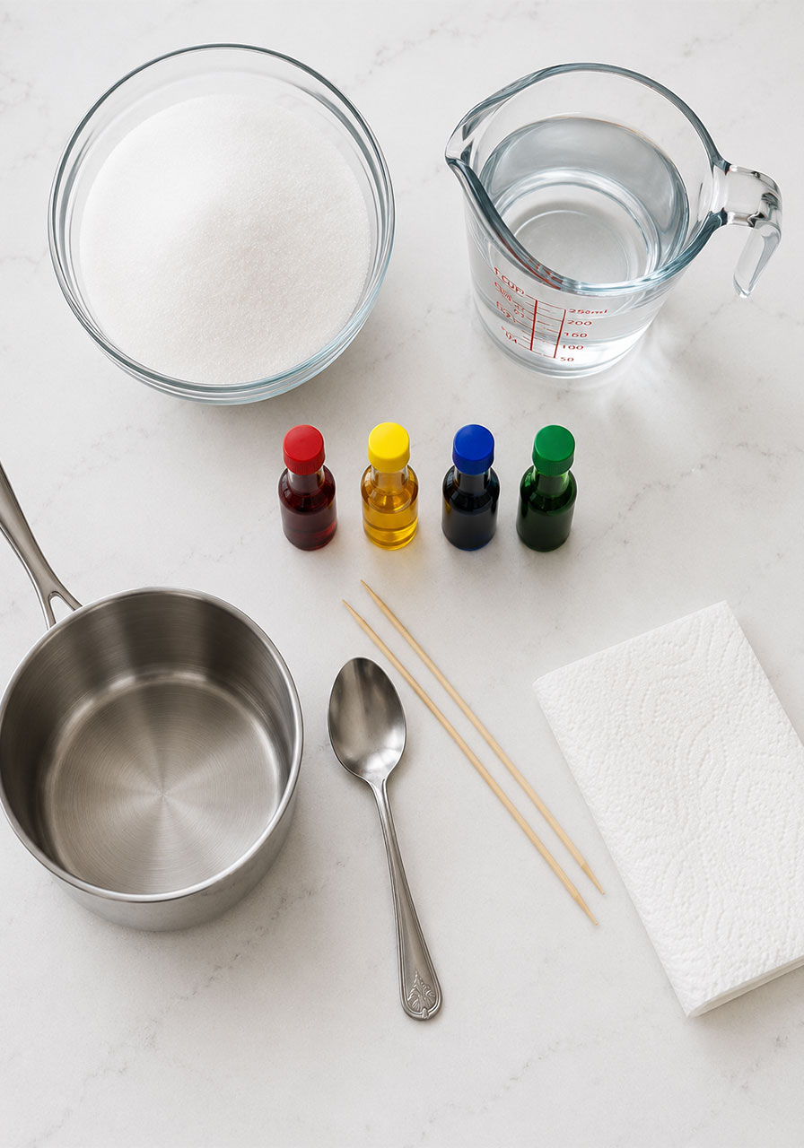 Ingredients needed for sugar crystal eruption science experiment recipe