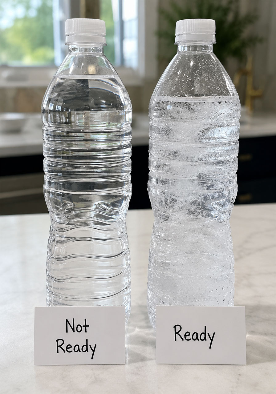 Comparison of water bottles ready versus not ready for the instant ice experiment