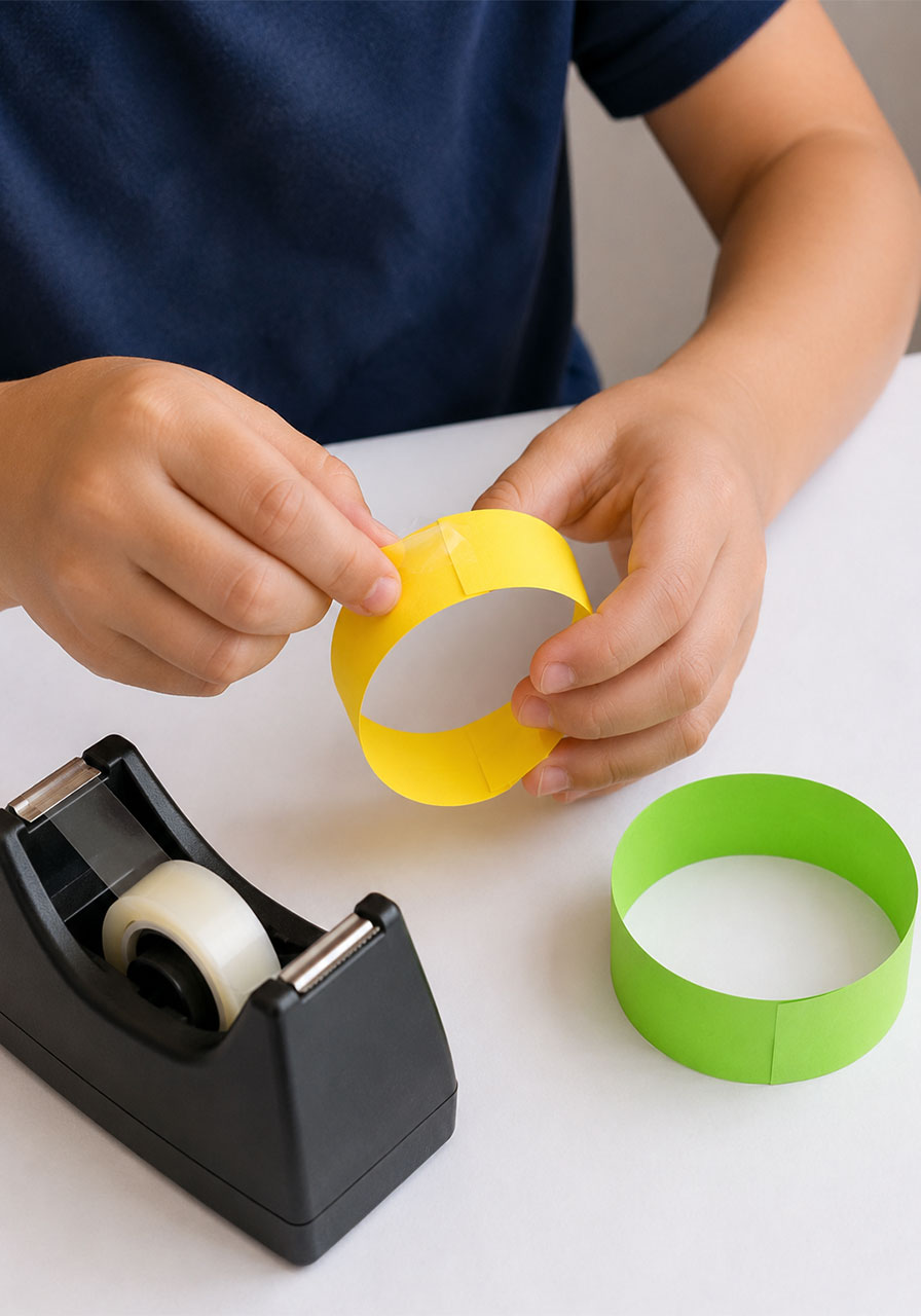 Taping a paper strip into a loop to form the ring wing of a hoop glider