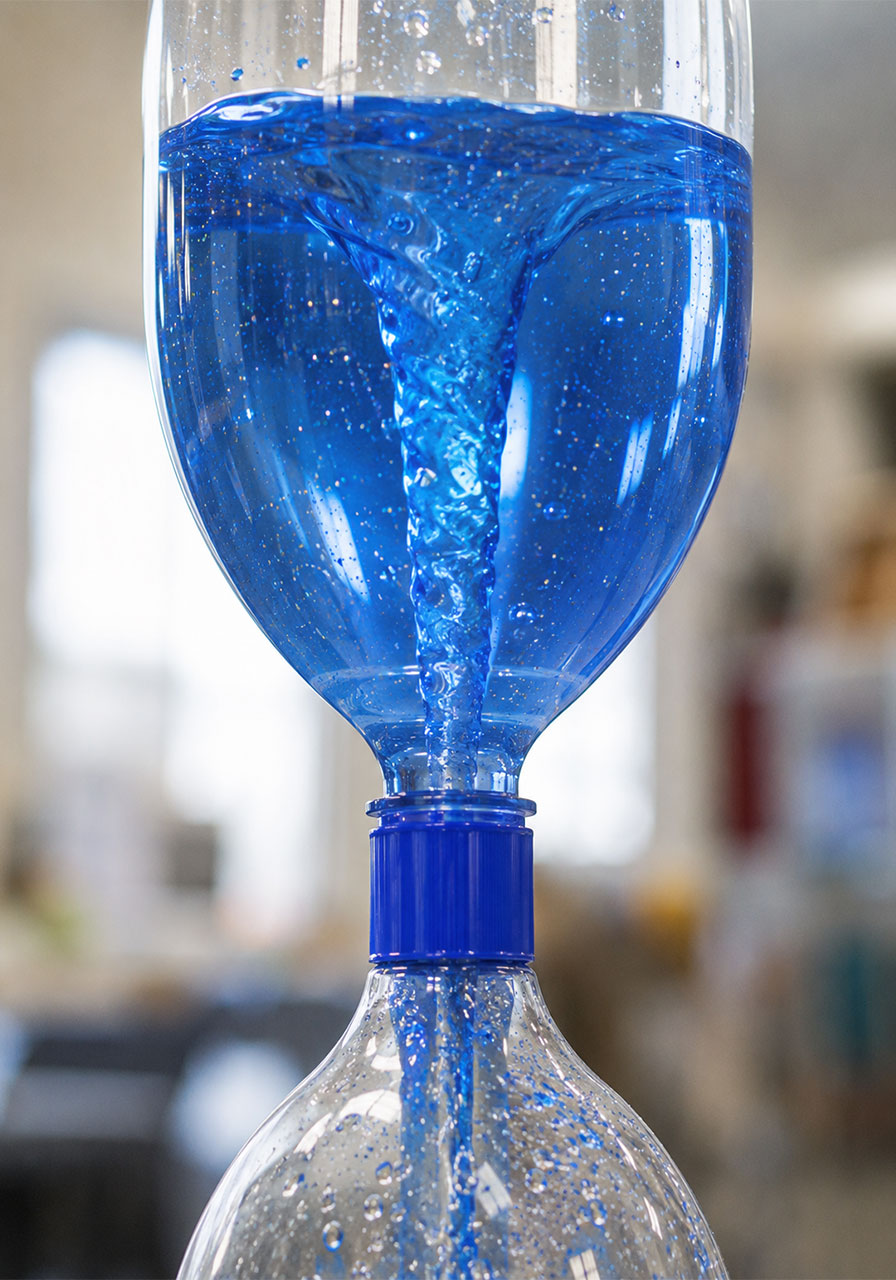 Swirling the bottle to create a spinning vortex tornado effect