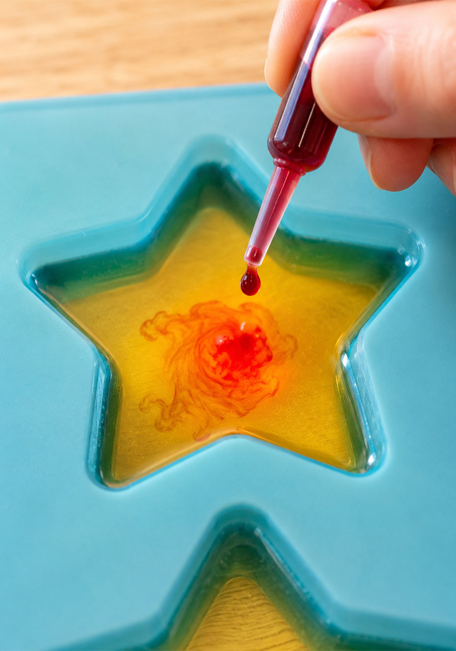 Creating two color swirl design in homemade gelatin bioplastic star shape