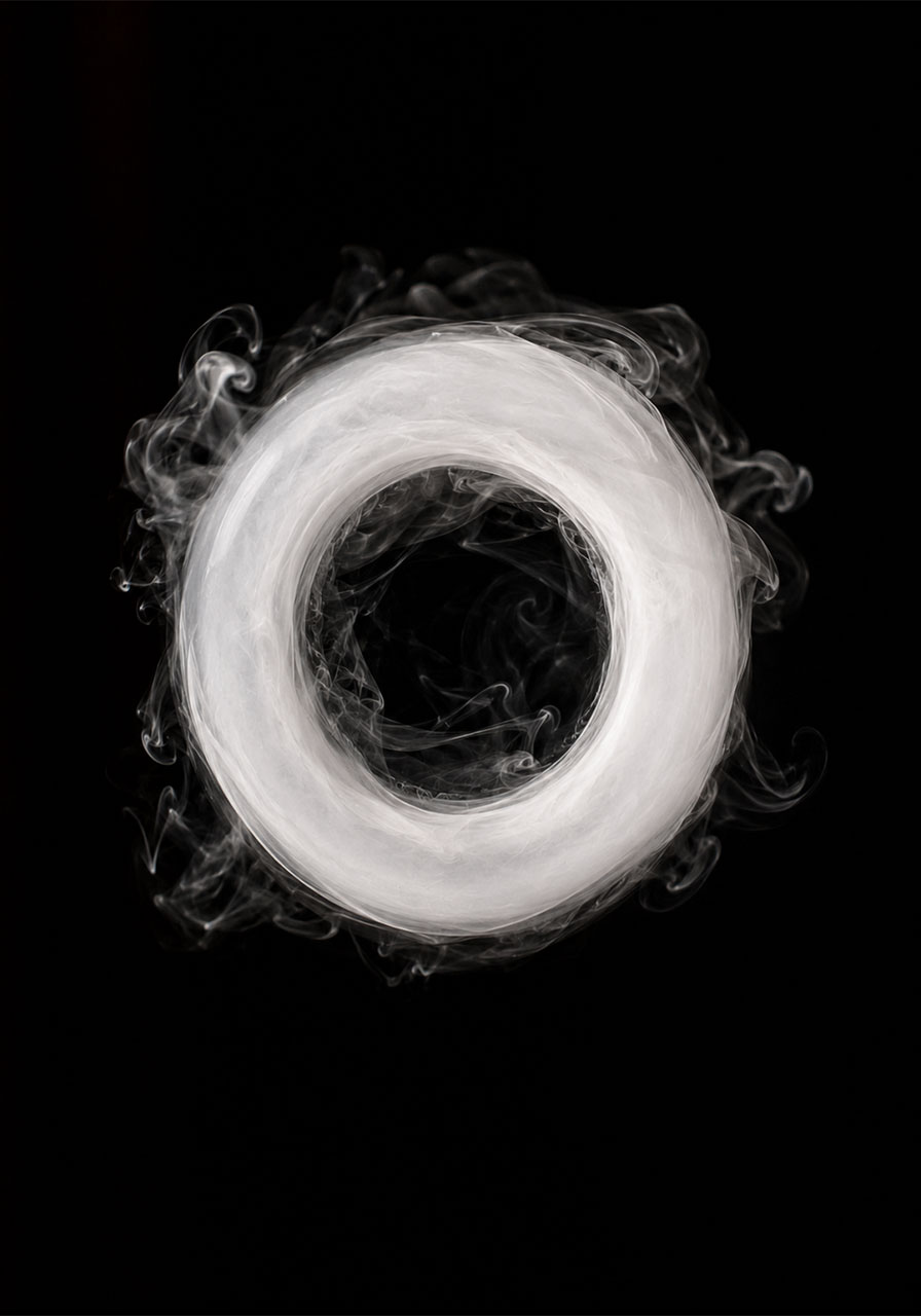 Close-up of a vortex smoke ring illustrating the science behind the experiment