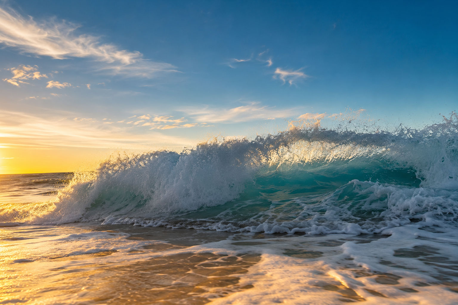 Real ocean wave crashing on beach shore illustrating wave energy science