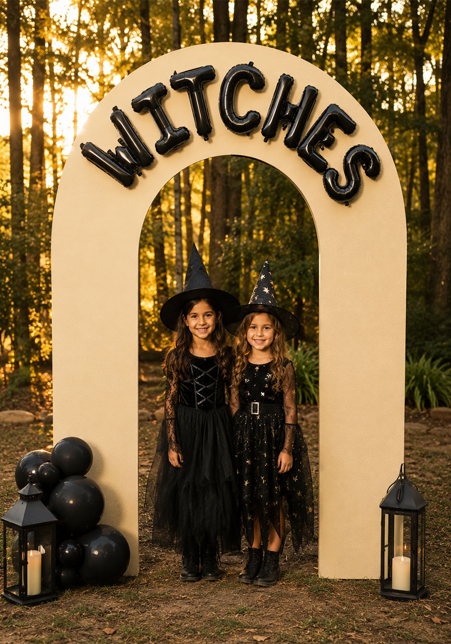 Witches balloon letter arch Halloween party photo backdrop